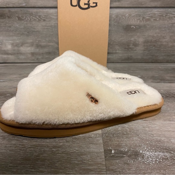 UGG | Annia Peep Toe Sheepskin Slide Slippers Chestnut Cream NEW - Picture 4 of 8